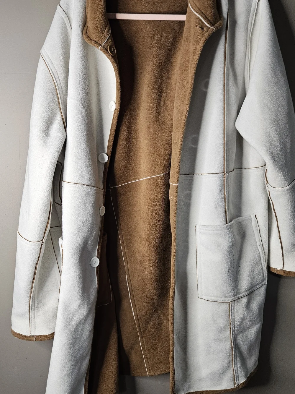 Susan Graver Camel Teddy Jacket with White Stitching - Picture 4 of 7